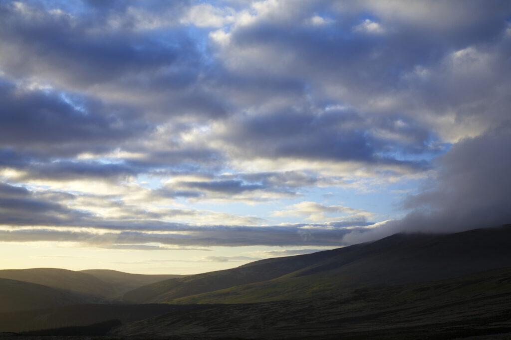 England Northumberland The Pennine Way Morning light illuminates the Cheviot Hills near the Scotland / England border.