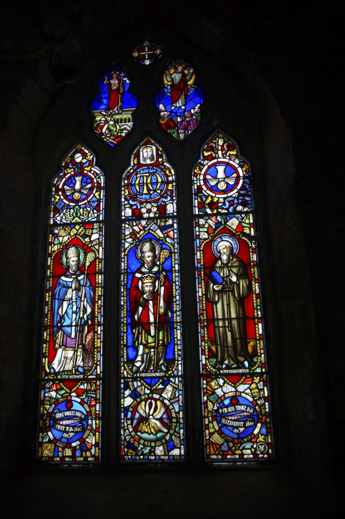 England Northumberland Farne Islands Stained glass in a church on the Farne Islands, part of the Northumberland Heritage Coast