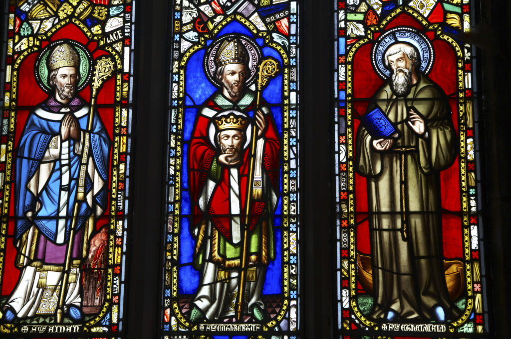 England Northumberland Farne Islands Stained glass in a church on the Farne Islands, part of the Northumberland Heritage Coast
