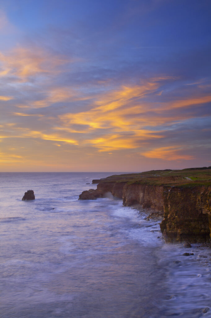 Sunrise over the North Sea, near Lizard Point and Marsden Bay.