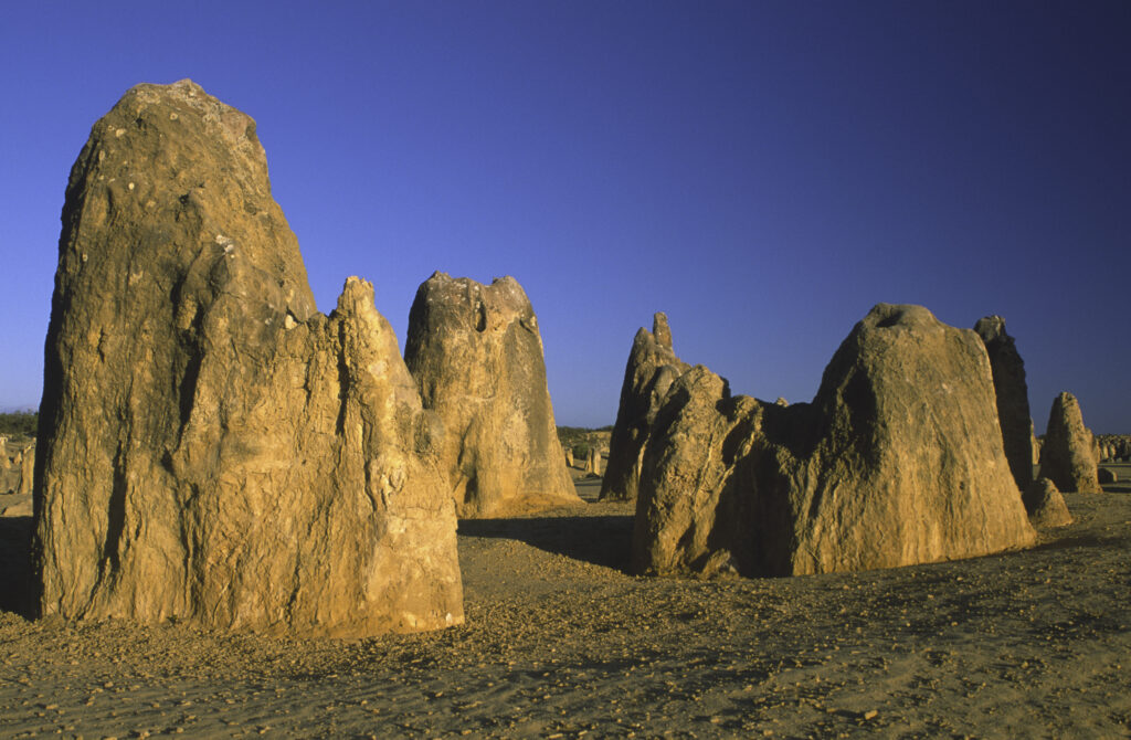 AUSTRALIA, Western Australia, Pinnacles. A small group of a selection of the hundreds of unusual limestone pillars found in Nambung National Park
