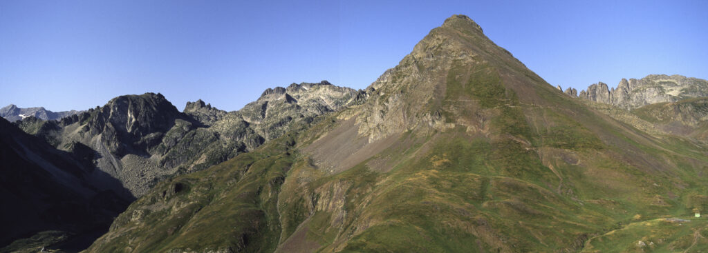 FRANCE, Midi Pyrenees, Pyrenees National Park. The wild landscape of the Col d Ilheou and surrounding peaks of the national park
