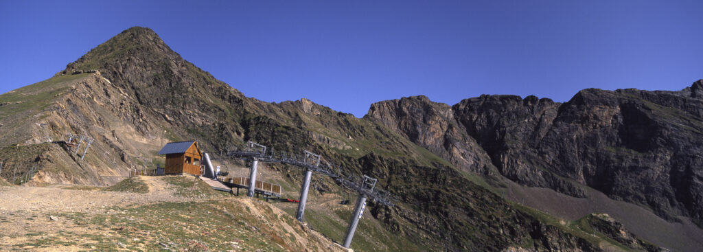 FRANCE, Midi Pyrenees, Pyrenees National Park. A chairlift offers an easy access route for summer visitors to this wild landscape