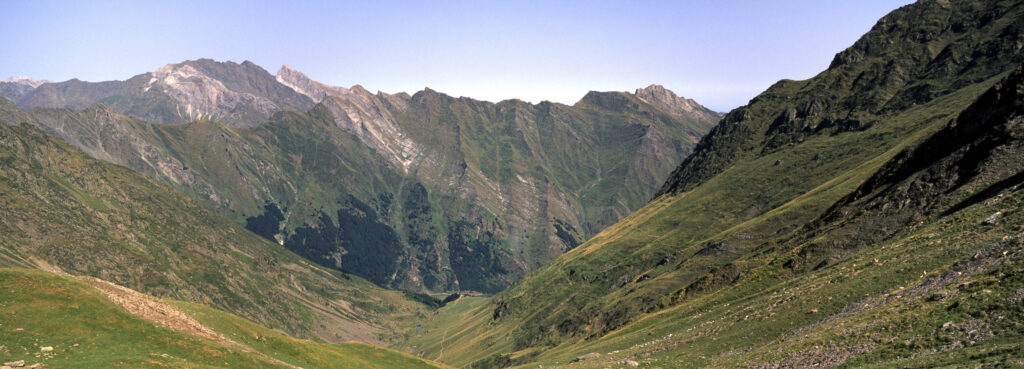 FRANCE, Midi Pyrenees, Pyrenees National Park. The wild landscape of the peaks and valleys of the national park.