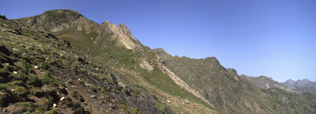 FRANCE, Midi Pyrenees, Pyrenees National Park. The wild landscape of the peaks and valleys of the national park.