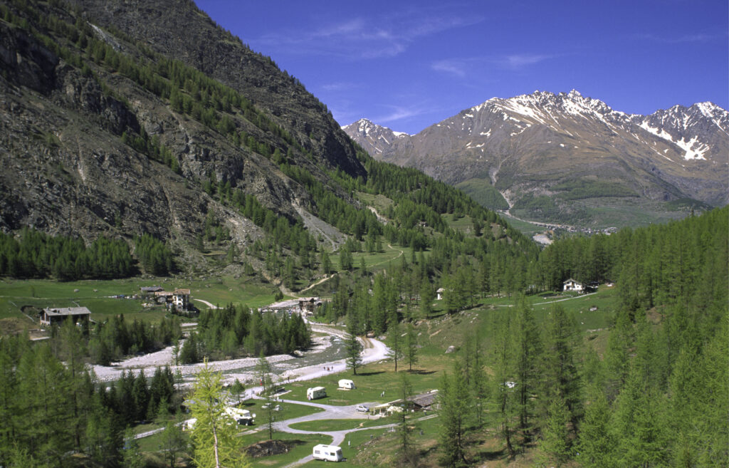 ITALY, Valle d'Aosta, Gran Paradiso National Park. The spectacular mountain landscape of the western Alps surrounding Valnontey.