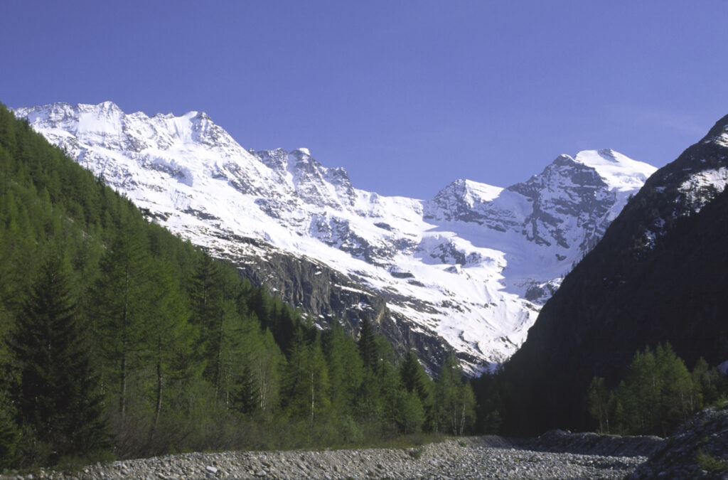 ITALY, Valle d'Aosta, Gran Paradiso National Park. The spectacular mountain landscape of the western Alps in the Valnontey valley.