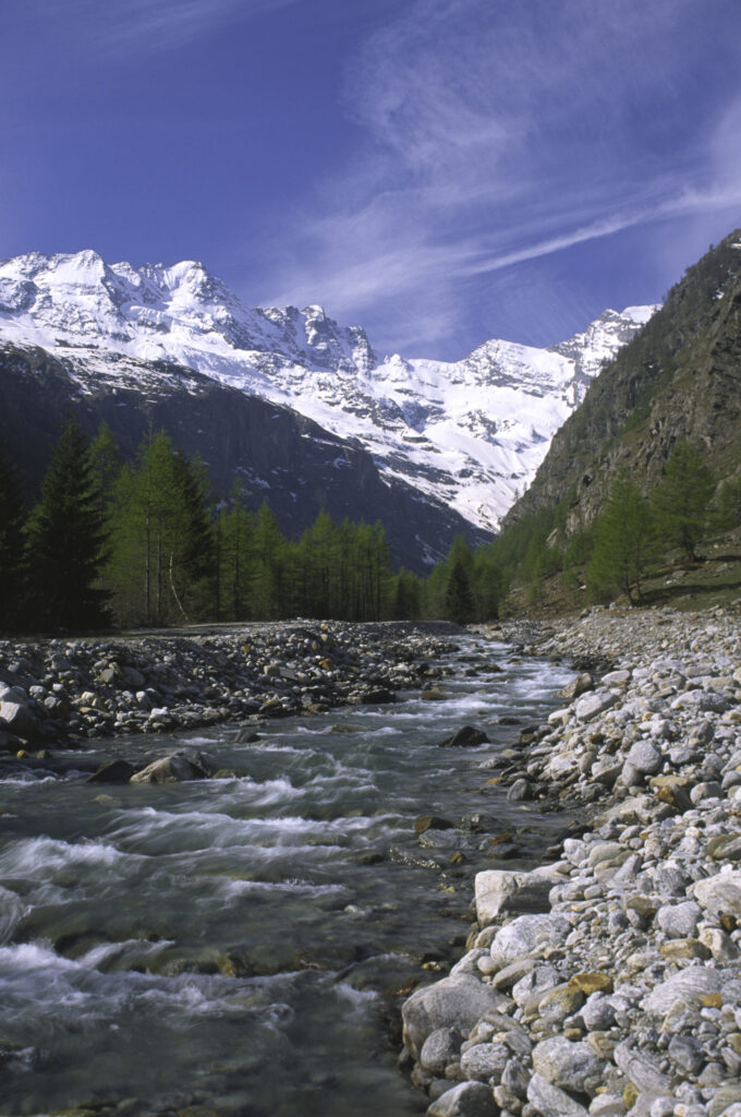 ITALY, Valle d'Aosta, Gran Paradiso National Park. The spectacular mountain landscape of the western Alps in the Valnontey valley.