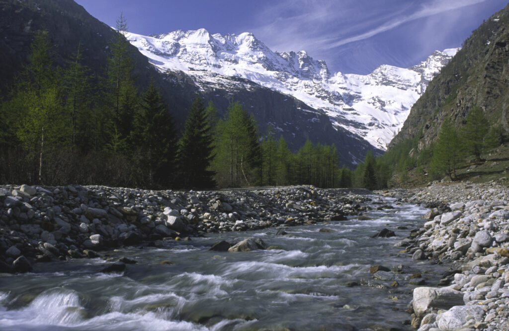 ITALY, Valle d'Aosta, Gran Paradiso National Park. The spectacular mountain landscape of the western Alps in the Valnontey valley.