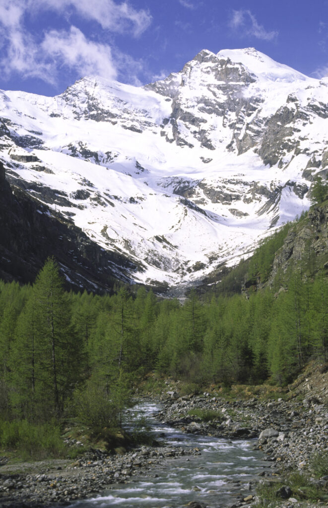 ITALY, Valle d'Aosta, Gran Paradiso National Park. The spectacular mountain landscape of the western Alps in the Valnontey valley.
