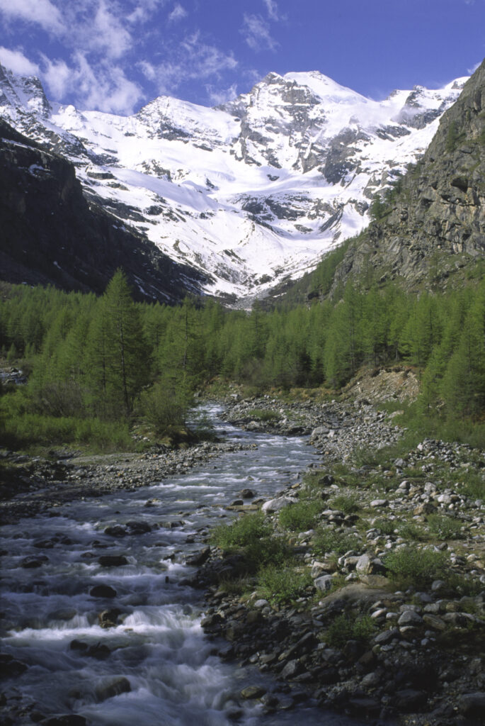 ITALY, Valle d'Aosta, Gran Paradiso National Park. The spectacular mountain landscape of the western Alps in the Valnontey valley.