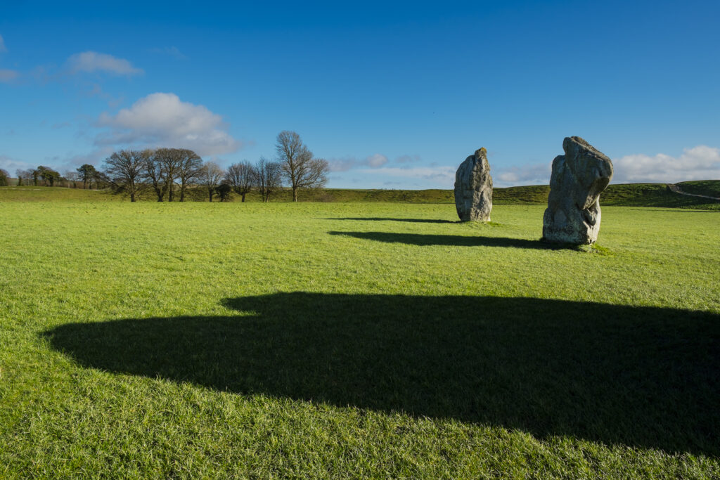 England, Wiltshire, Stonehenge & Avebury World Heritage Site (WHS). Prehistoric standing stones within the Southern Inner Circle, situated within the South East Sector of the Avebury Stone Circle.