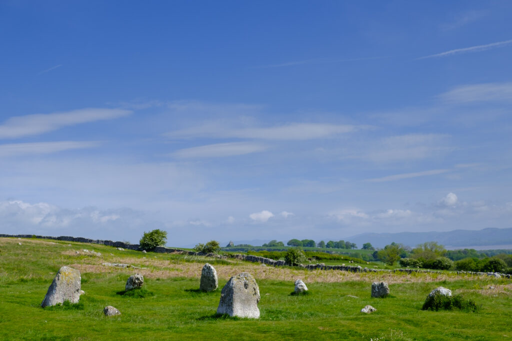 England, Cumbria, Birkrigg Stone Circle. Birkrigg stone circle (also known as the Druid's Temple or Druids' Circle), a Bronze Age stone circle located near Ulverston in the Lake District Peninsulas.