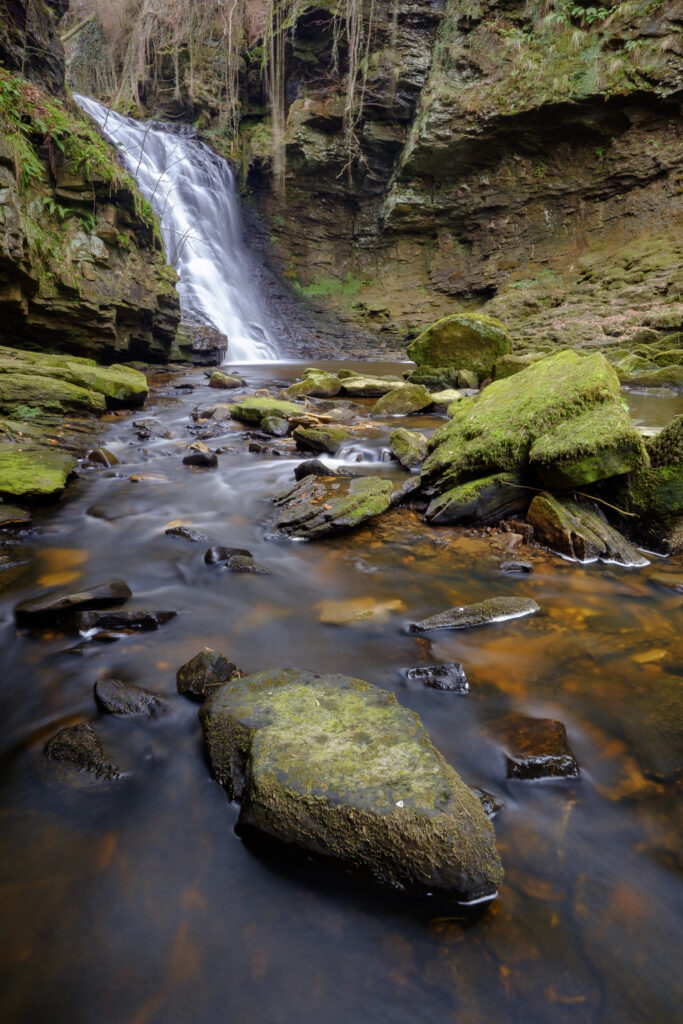 England, Northumberland, Hareshaw Linn. Hareshaw Linn, a waterfall located in the Northumberland National Park, England, UK