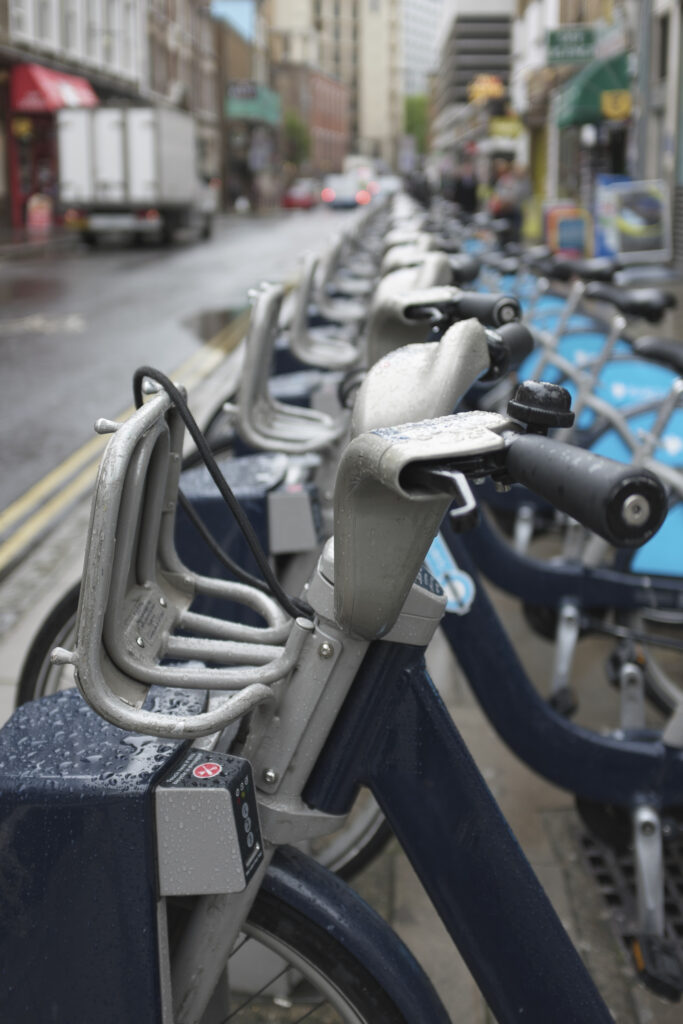 England, Greater London, London Cycle Hire. London Cycle Hire docking station in the city of London. The London Cycle Hire scheme has been nicknamed 'Boris Bikes' after the present mayor, Boris Johnson, who introduced the scheme.