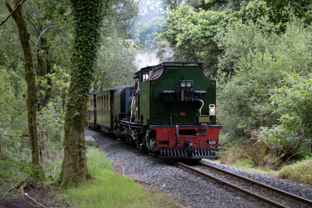 Wales, Gwynedd, Ffestiniog & Welsh Highland Railway. Restored narrow gauge steam locomotive in service on the Ffestiniog & Welsh Highland Railway which runs through the heart of the Snowdonia National Park.