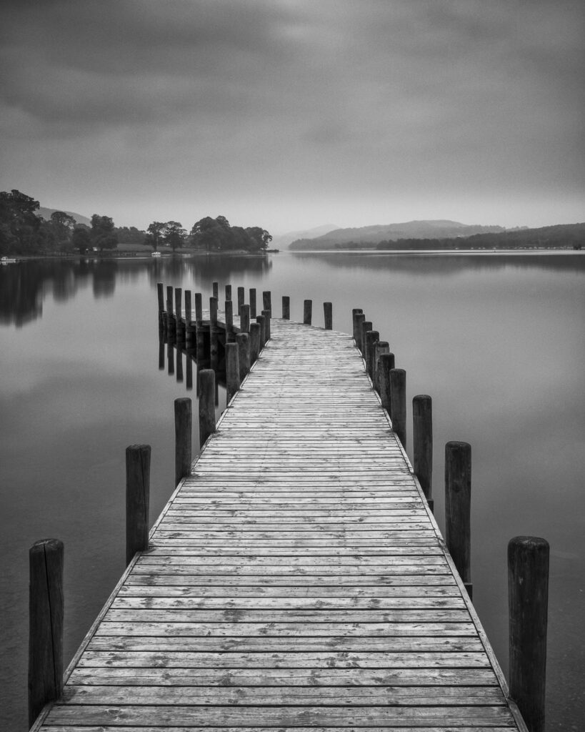 England, Cumbria, Lake District National Park. Jetty on Coniston Water, the third largest lake in the English Lake District.