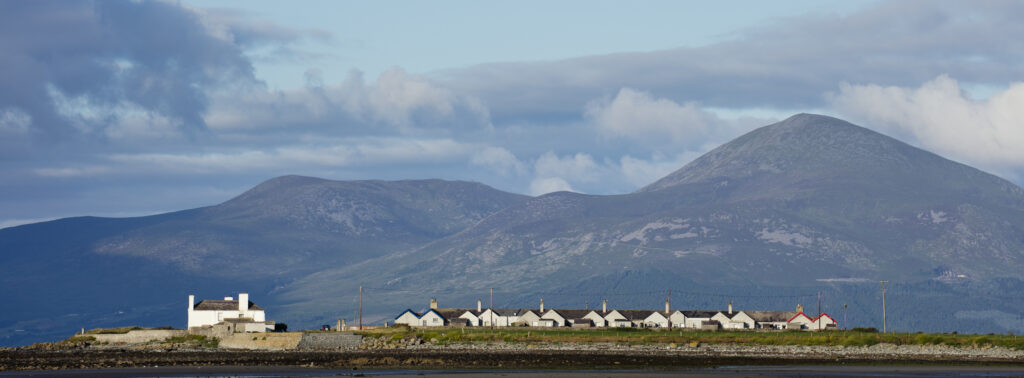 Northern Ireland, County Down, Tyrella Beach. The Mourne Mountains viewed from Tyrella.
