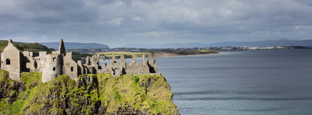 Northern Ireland, Country Antrim, Dunluce Castle. Dunluce Castle, a now-ruined medieval castle located near Giants Causeway.