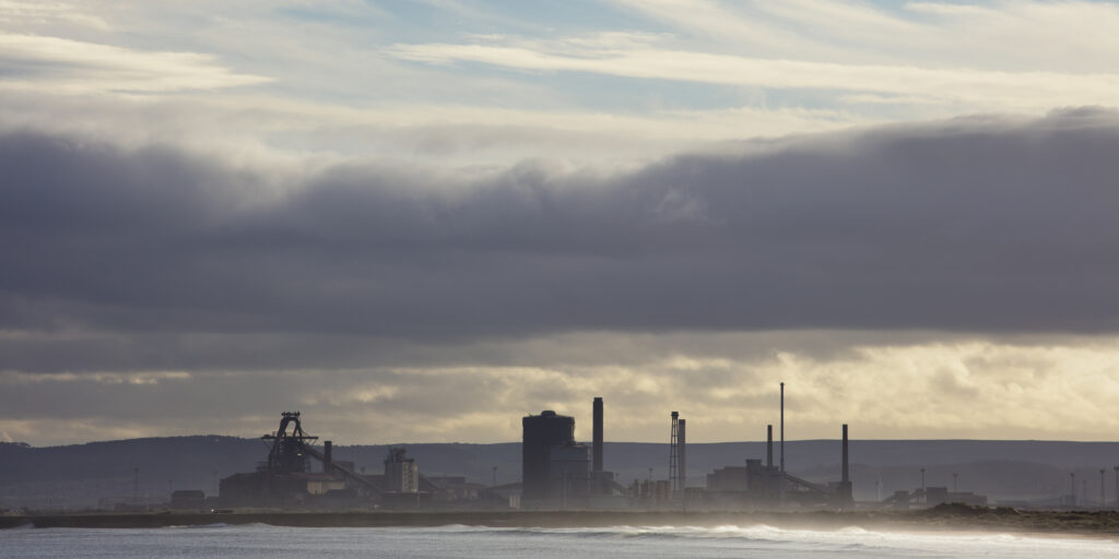 England, County Durham, Seaton Carew. The Teeside Redcar Steel Works viewd from Seaton Carew.