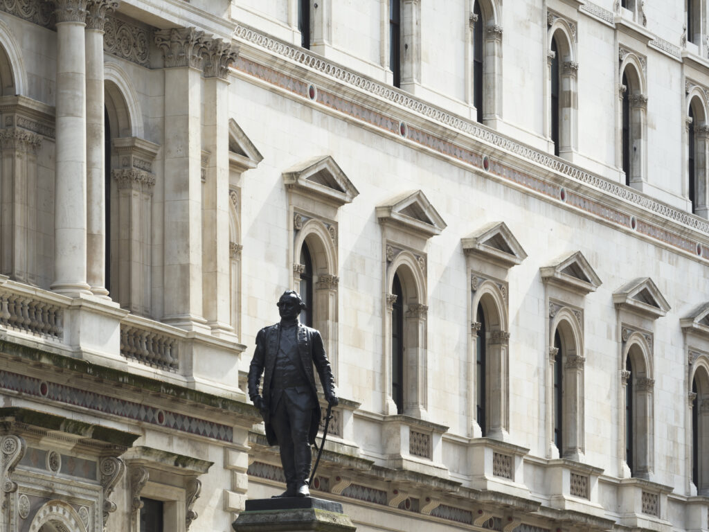 England, London, Whitehall. Statue of Robert Clive of India outside the Foreign & Commonwealth Office in the Whitehall area of Westminster.