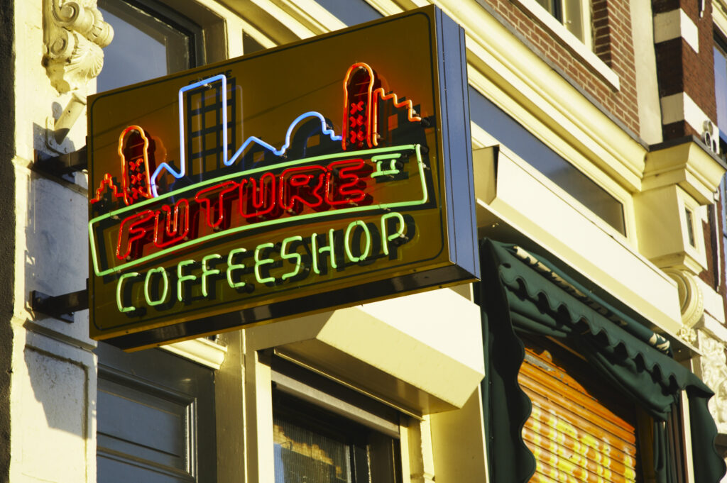 Netherlands, North Holland, Amsterdam. Coffeeshop Future, a Cannabis / Marijuana smoking establishment in Amsterdam City.