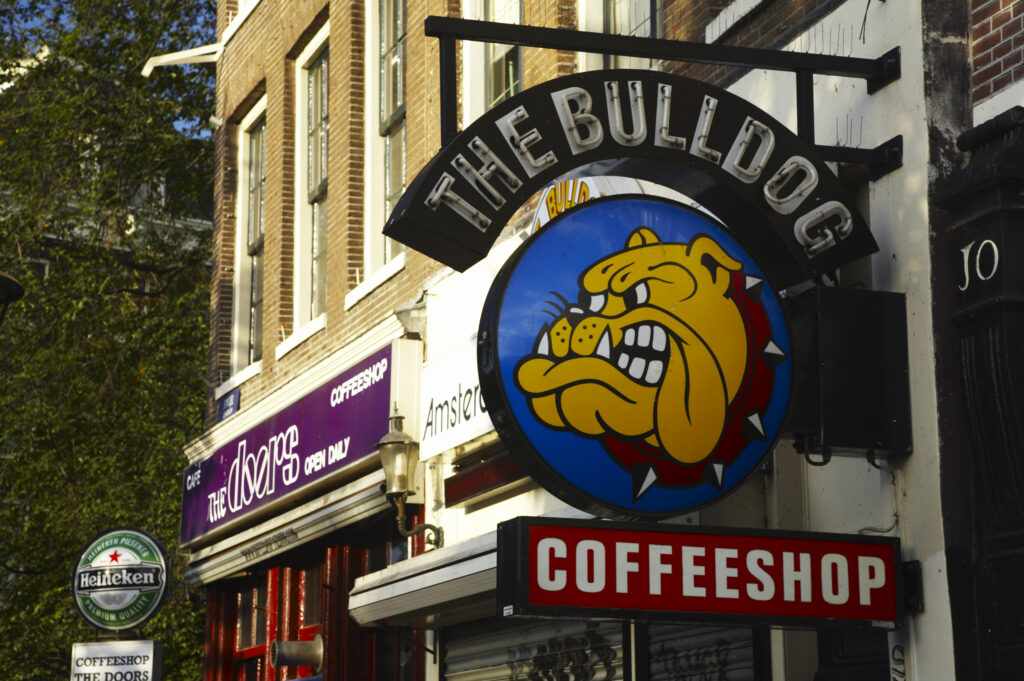 Netherlands, North Holland, Amsterdam. The Bulldog Coffeeshop, a Cannabis / Marijuana smoking establishment in Amsterdam City.