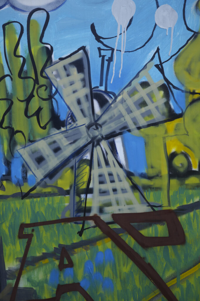 Netherlands, North Holland, Amsterdam. Graffiti sprayed / painted on a temporary fence panel in Amsterdam City.