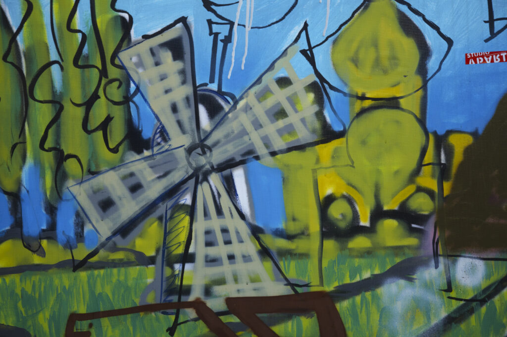 Netherlands, North Holland, Amsterdam. Graffiti sprayed / painted on a temporary fence panel in Amsterdam City.