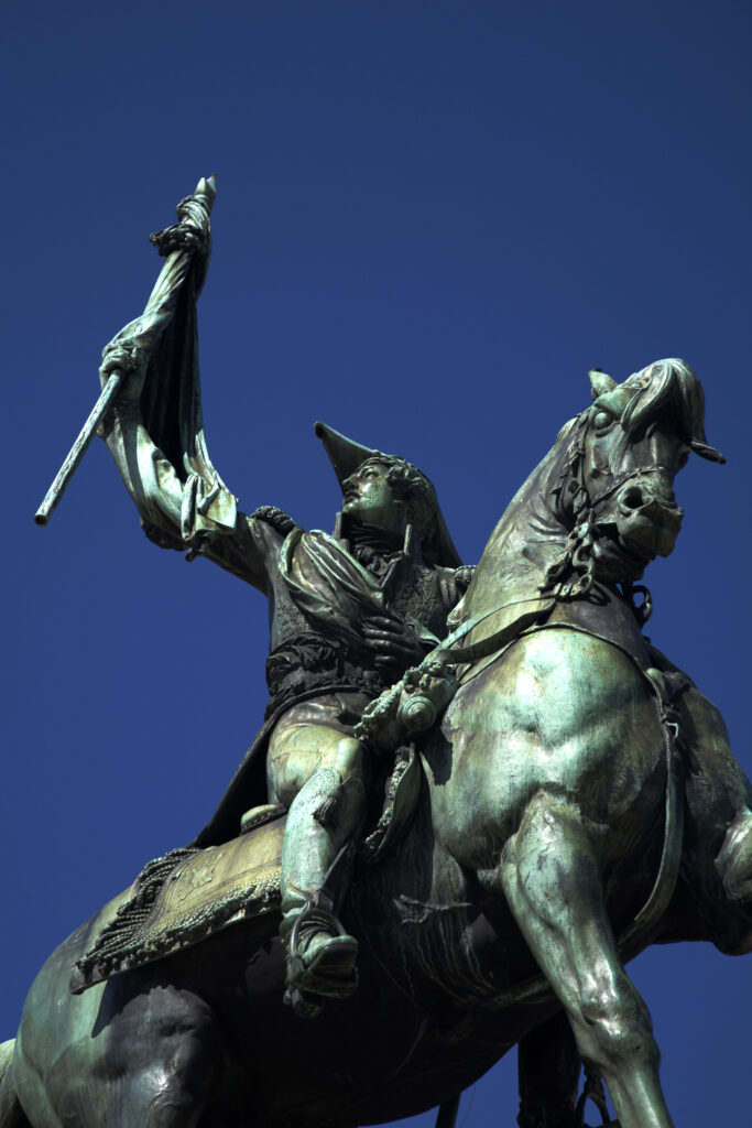 Argentina, Buenos Aires Province, Buenos Aires. Statue in the Plaza de Mayo.