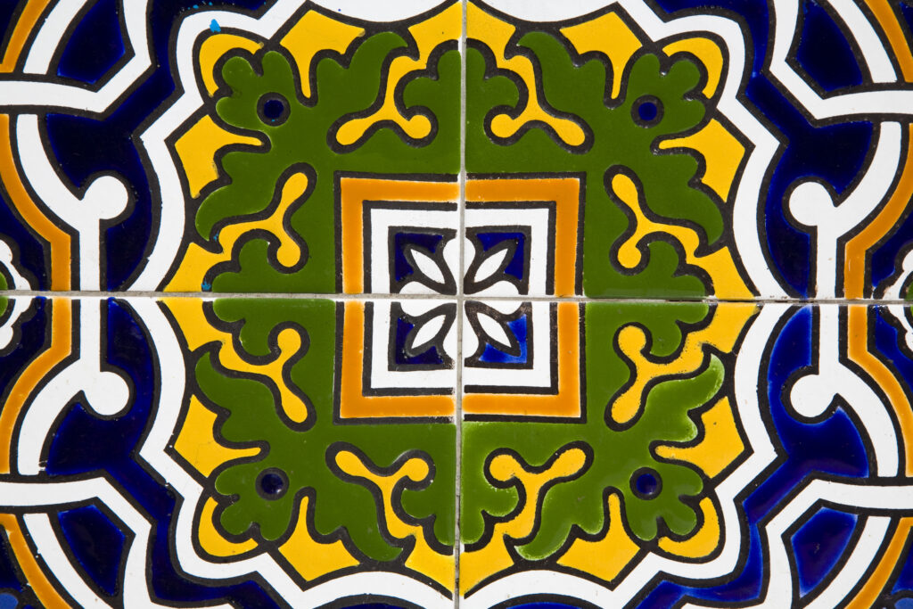 Argentina, Mendoza Province, Mendoza City. Detail of tile pattern in the Plaza España in Mendoza City.