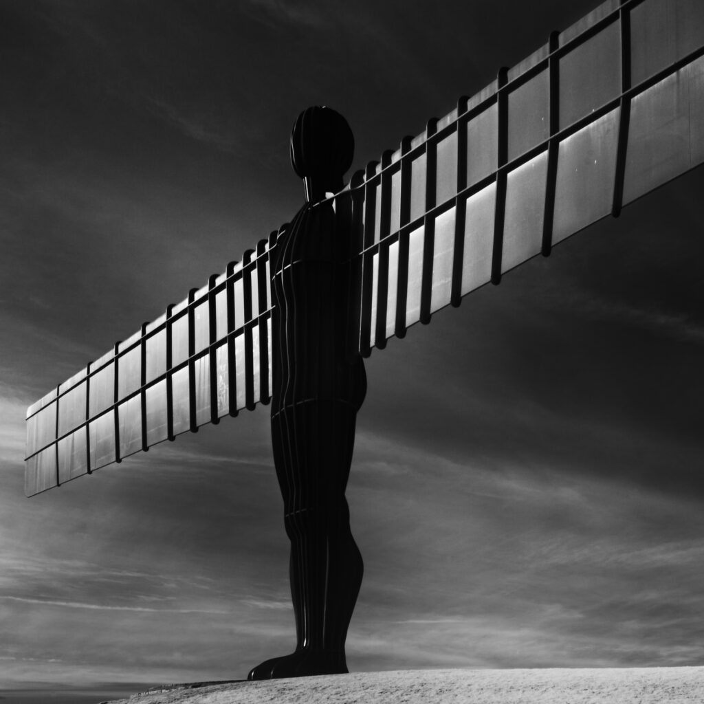 England, Tyne and Wear, Gateshead. The iconic Angel of the North statue by Antony Gormley. The 'Angel', built on a a former colliery pit head bath site, is one of the worlds most viewed work of art with over 33 million viewers each year.