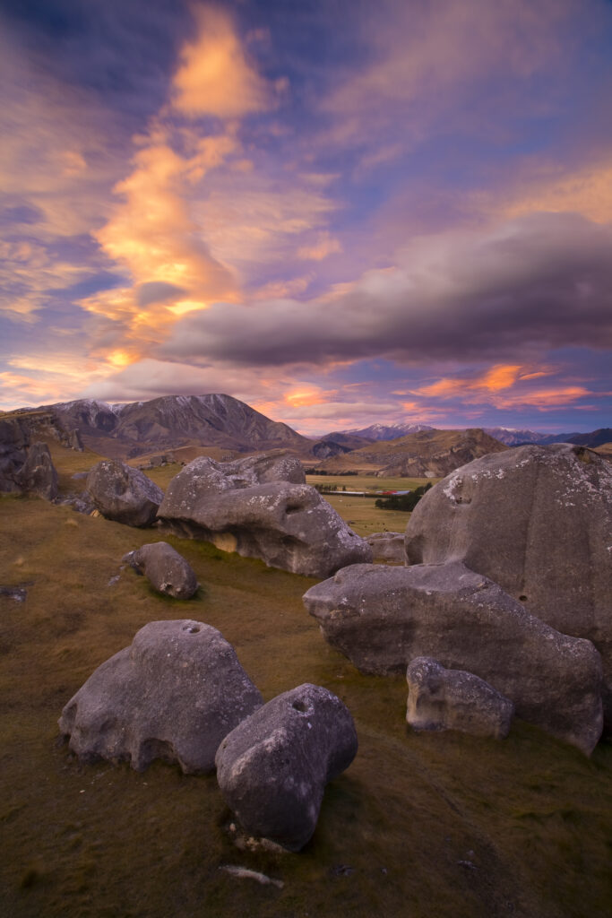 New Zealand, Canterbury, Castle Hill. Imposing array of limestone boulders on Castle Hill overlooking the Canterbury Plains.