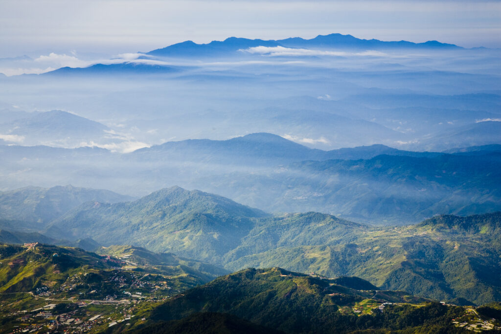 Sabah Malaysia, Borneo, Kinabalu National Park. The impressive scenery of the Kinabalu National Park viewed from the slopes of Mount Kinabalu - The highest mountain peak in South East Asia.