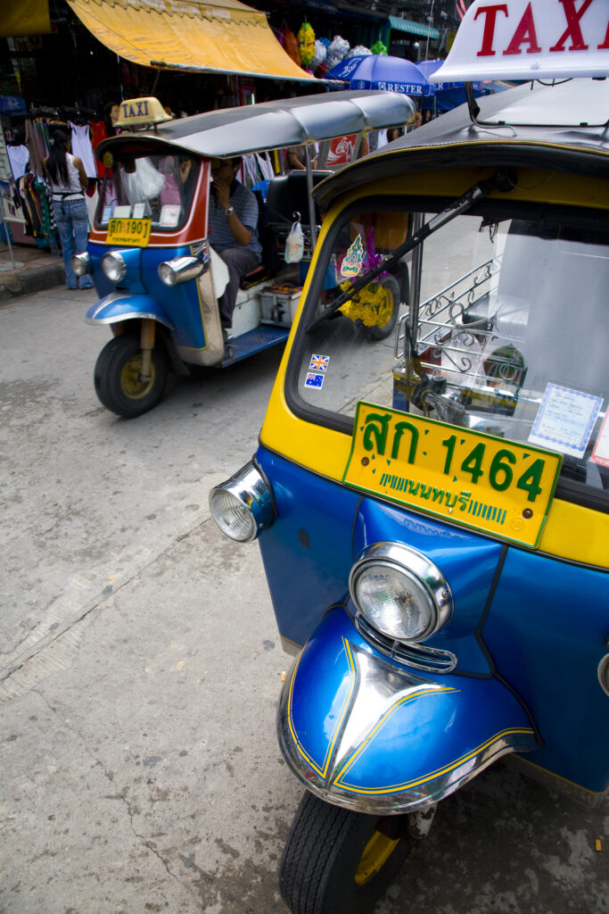 Tut-Tut, a small three wheeled motor taxi, located in the infamous Khao San Road.
