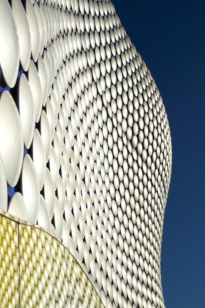 England, West Midlands, Birmingham. Abstract shapes of the modern Selfridges building, part of the Bull Ring shopping centre in Birmingham.