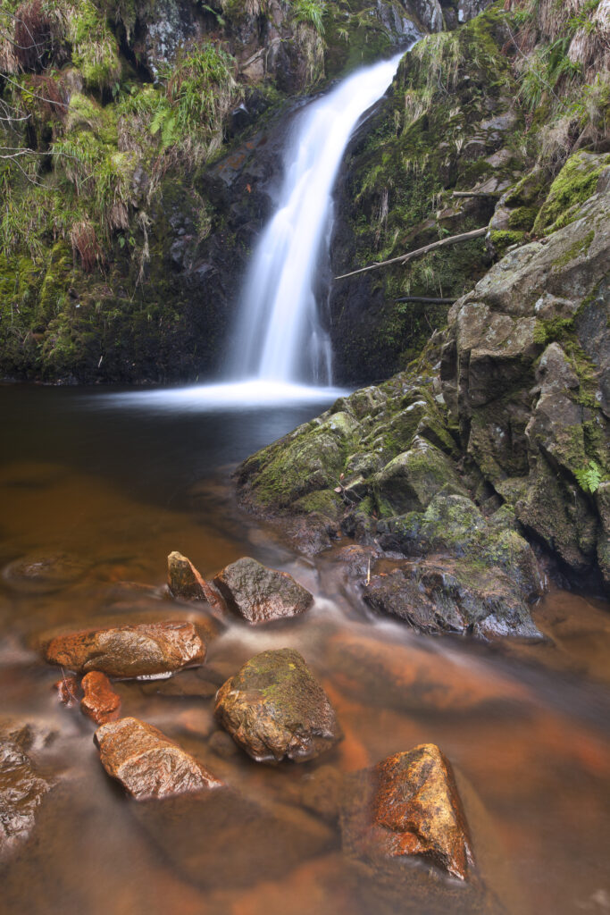England, Northumberland, Northumberland National Park. Harthope Linn, a secluded waterfall in the Harthope Valley near the Scottish Border.