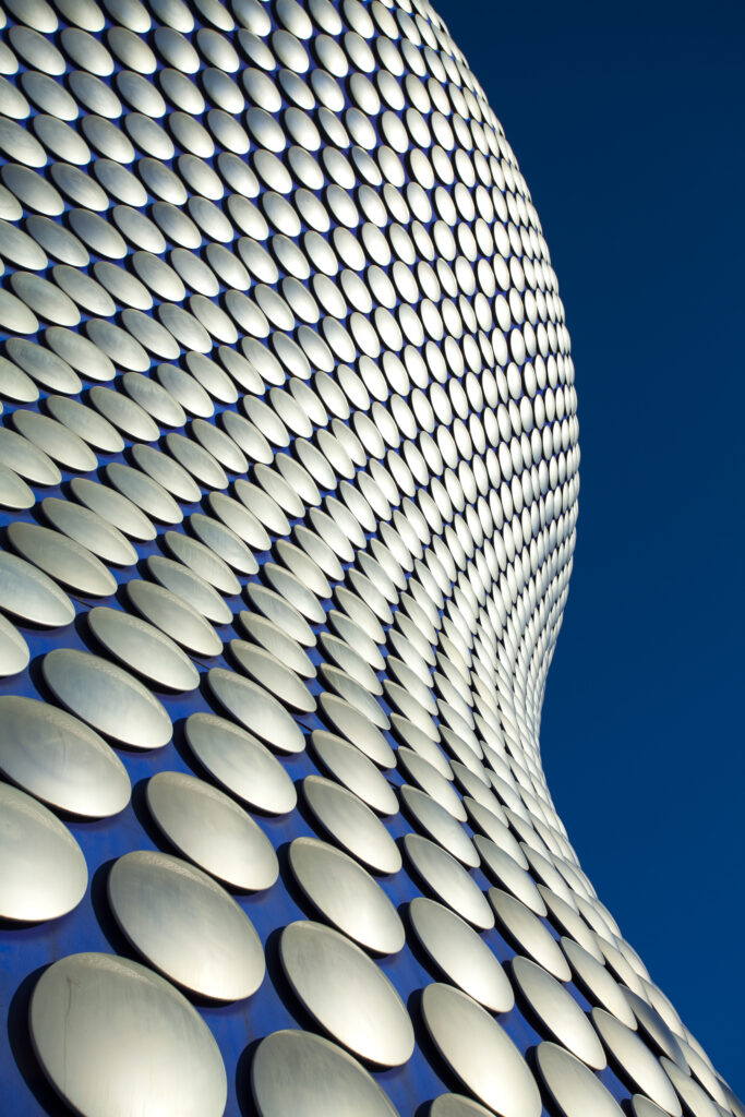 England, West Midlands, Birmingham. Abstract shapes of the modern Selfridges building, part of the Bull Ring shopping centre in Birmingham.
