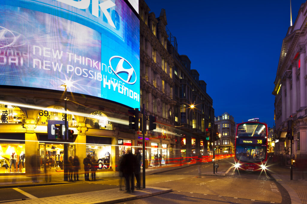 England, London, Piccadilly Circus. Piccadilly Circus located in the London's West End in the City of Westminster