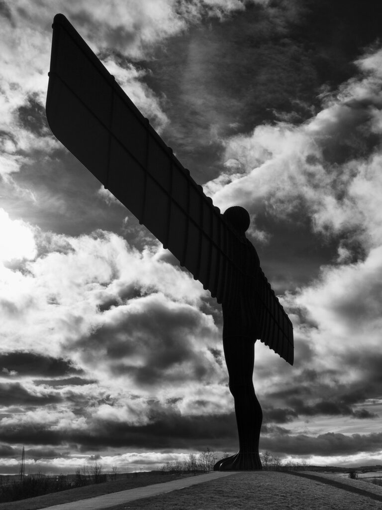England, Tyne and Wear, Gateshead. The iconic Angel of the North, built on a a former colliery pit head bath site and now one of the worlds most viewed work of art with over 33 million viewers each year.