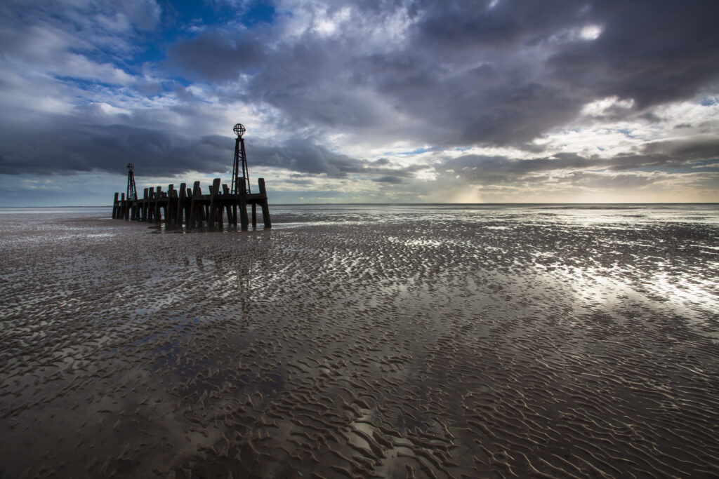 England, Lancashire, Lytham St Annes. Lytham St Annes old pier located near Blackpool, on the Irish Sea Coast.