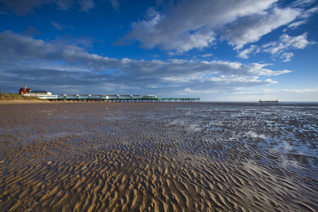 England, Lancashire, Lytham St Annes. Lytham St Annes pier located near Blackpool, on the Irish Sea Coast.