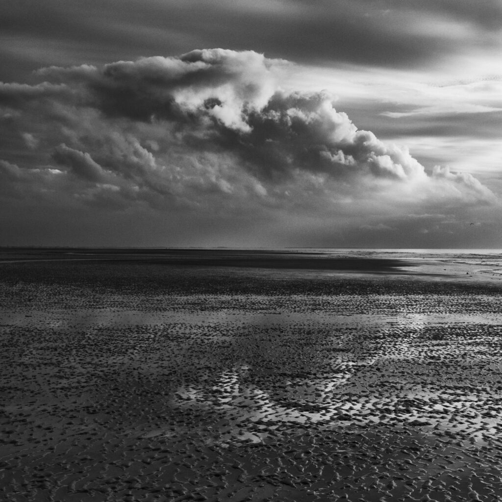 England, Lancashire, Blackpool. Storm clouds above the Irish Sea near the South Shore at Blackpool.