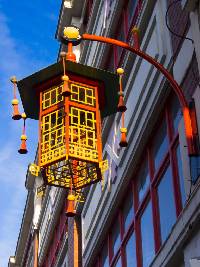 England, Tyne and Wear, Newcastle Upon Tyne. Chinese Lantern on a building in the China Town area of Newcastle Upon Tyne.