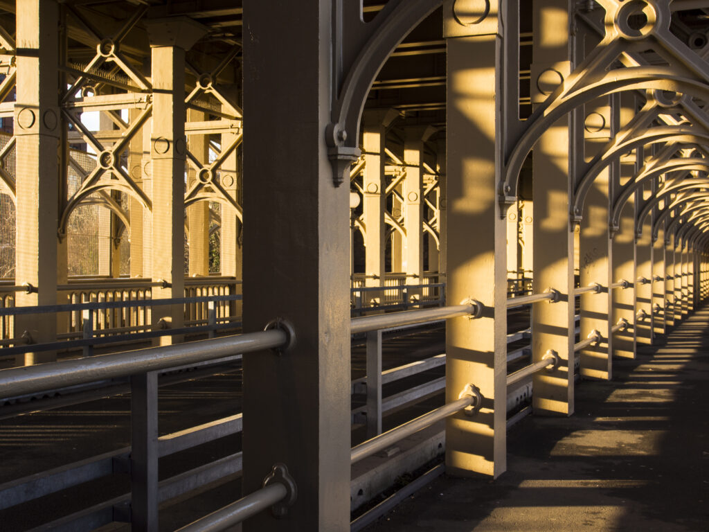 England, Tyne and Wear, Newcastle Upon Tyne. The High Level Bridge, a wrought iron tied arch (bow-string girder) bridge which crosses the River Tyne, designed by Robert Stephenson and built between 1847 and 1849.