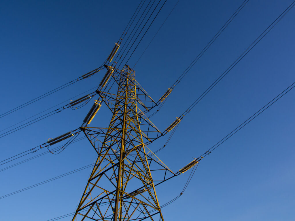 England, Northumberland, Seaton Delaval. Electricity Pylons carrying electricity through Southern Northumberland.