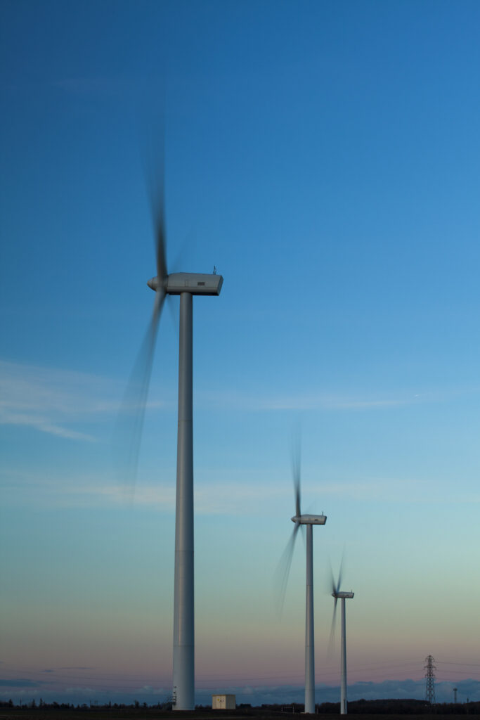 England, Northumberland, Lynemouth. Wind turbines / wind farm located near Ashington, owned and installation started by ScottishPower Renewables in 2011 - Completed in 2012.