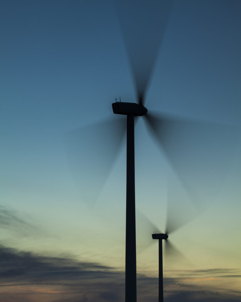 England, Northumberland, Lynemouth. Wind turbines / wind farm located near Ashington, owned and installation started by ScottishPower Renewables in 2011 - Completed in 2012.