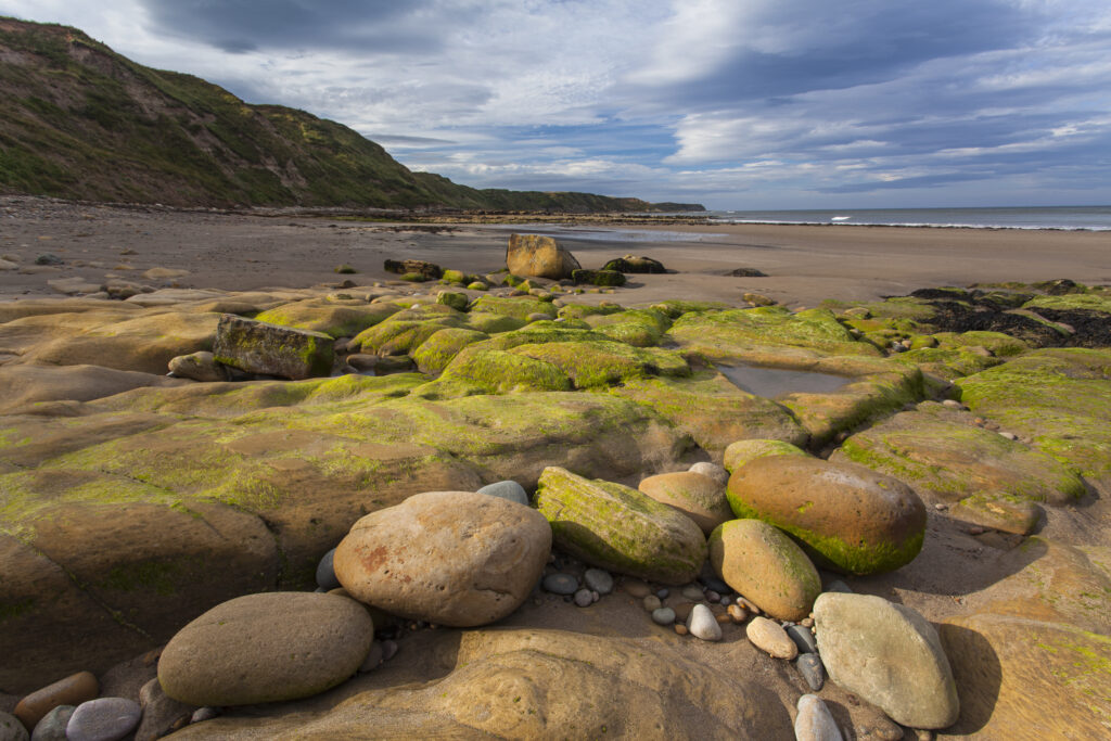 England, North Yorkshire, Scarborough. Scalby Ness Sands, located north of Scarborough within the North York Moors National Park.
