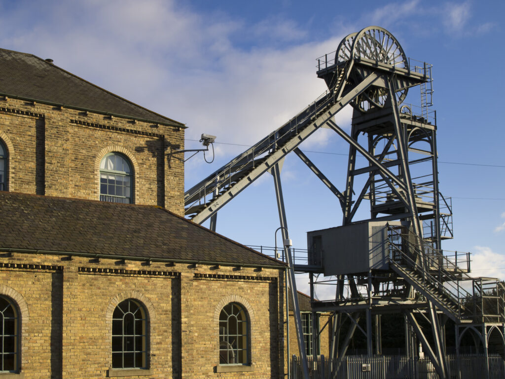England, Northumberland, Woodhorn Colliery Mining Museum. Pit Head Winding Gear at the Woodhorn Colliery Mining Museum near Ashington - Once a former coal pit.